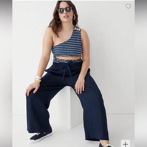 🆕 NWT J. Crew Navy Asymmetrical Nautical Piece Bikini Swimsuit Stripe PLUS 16 - Picture 4 of 16